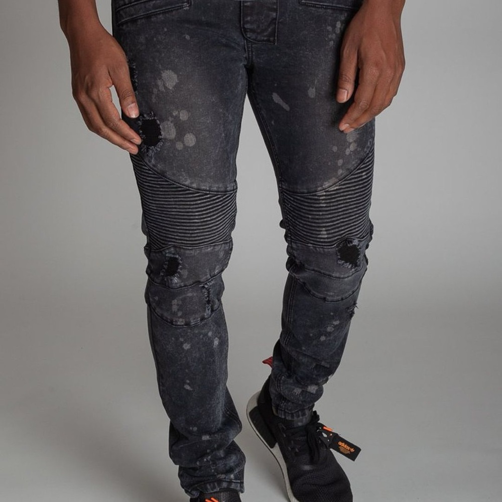 Men's KNDK Distressed Moto Style DK M Grey Jeans